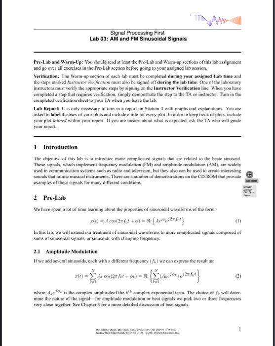 Signal Processing First Lab 03 AM and FM Sinusoidal