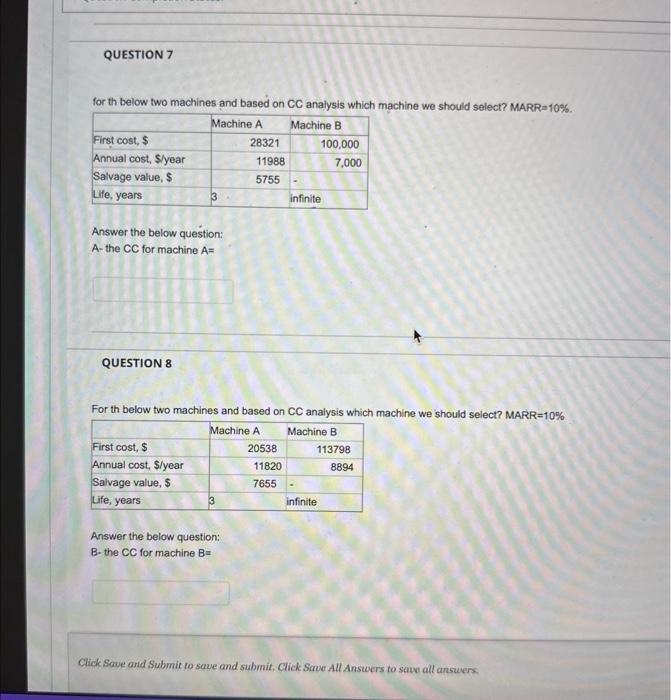 Solved for th below two machines and based on CC analysis | Chegg.com