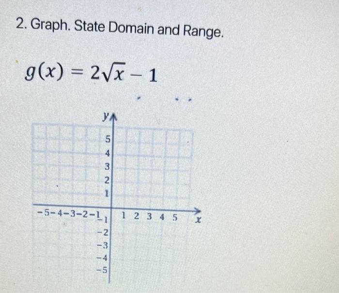 Solved 2. Graph. State Domain and Range. g(x)=2x−1 | Chegg.com