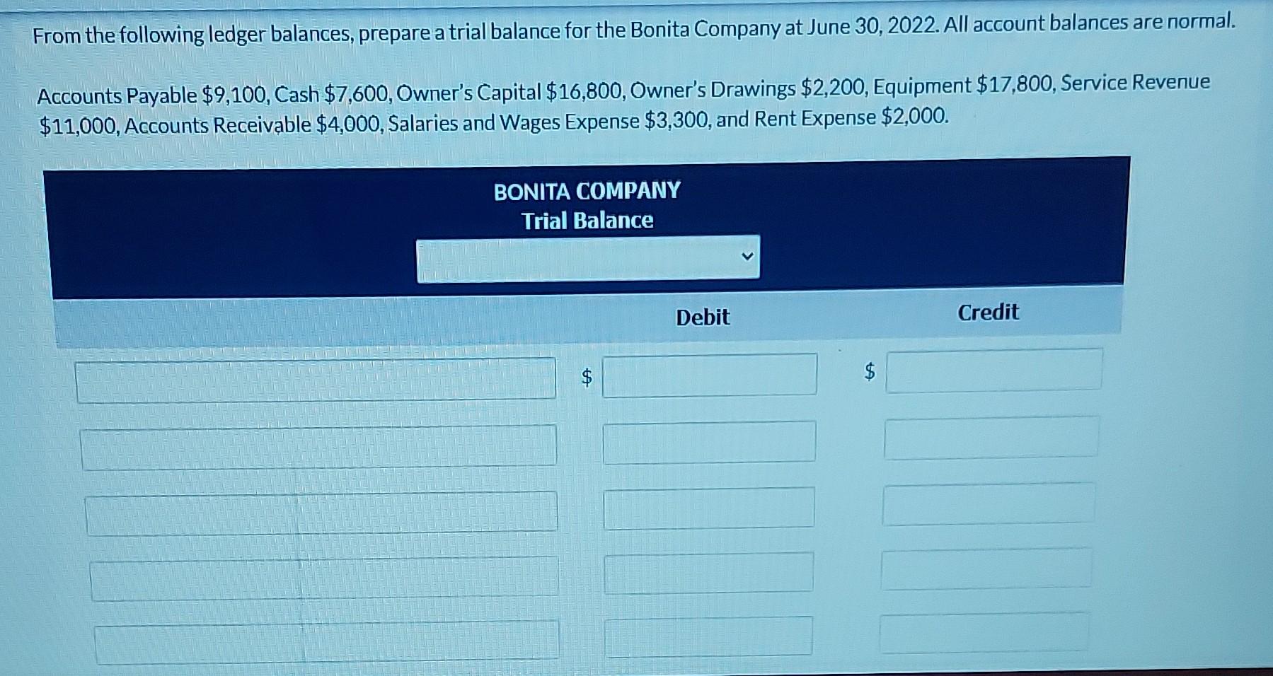 Solved From The Following Ledger Balances, Prepare A Trial | Chegg.com