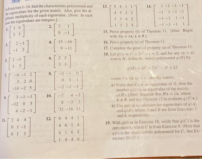 Solved In Exercises 1-14, Find The Characteristic Polynomial | Chegg.com