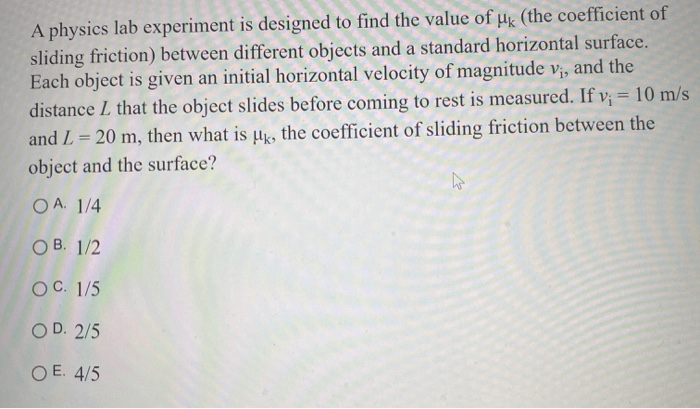 Solved A Physics Lab Experiment Is Designed To Find The | Chegg.com