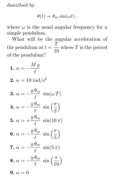 Solved A simple pendulum of length ( has oscillations | Chegg.com