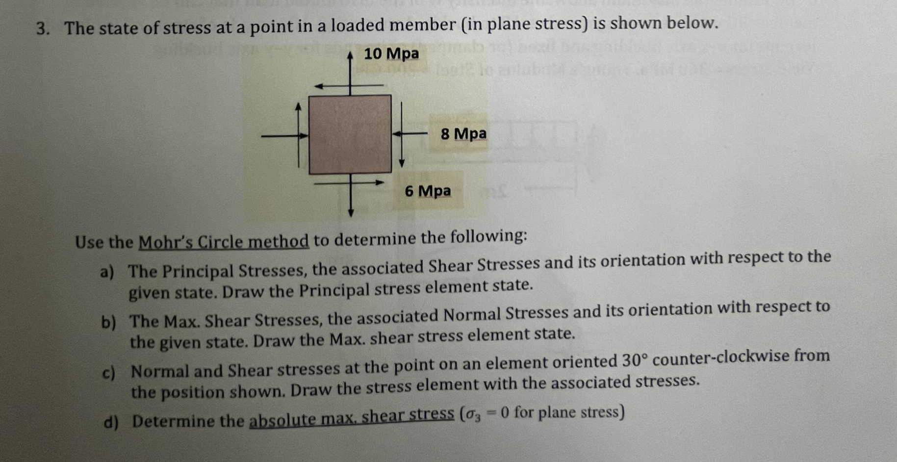 Solved 3. The state of stress at a point in a loaded member | Chegg.com