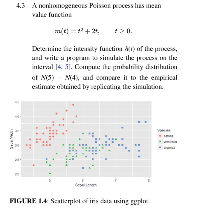 4.3 A nonhomogeneous Poisson process has mean value function m(t) = t2 + 2t, t> 0. Determine the intensity function 1(t) of t