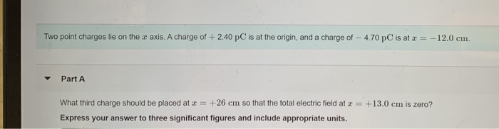 Solved Two point charges lie on the x axis. A charge of | Chegg.com