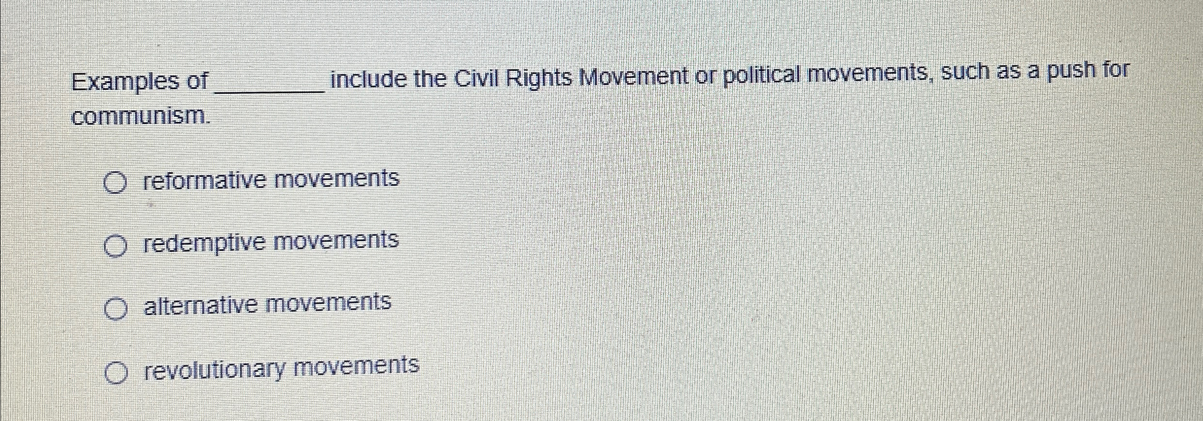 Solved Examples of q, ﻿include the Civil Rights Movement or | Chegg.com