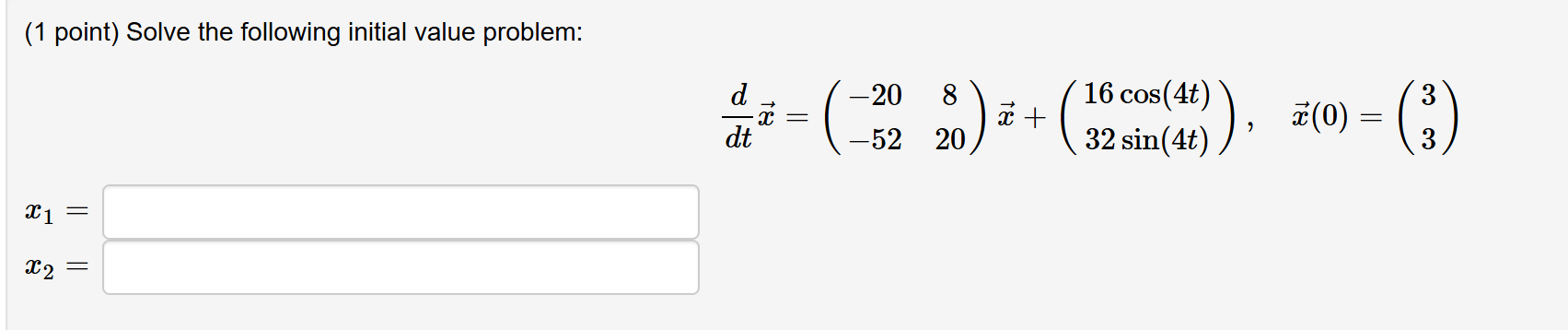Solved (1 ﻿point) ﻿Solve the following initial value | Chegg.com