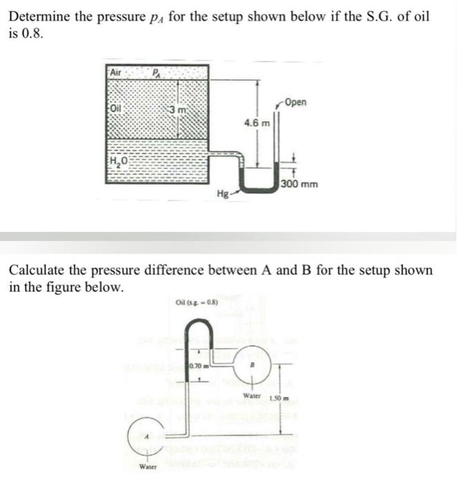 Solved Determine the pressure PA for the setup shown below | Chegg.com
