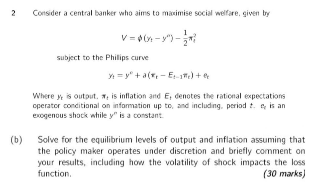 Solved Consider a central banker who aims to maximise social | Chegg.com