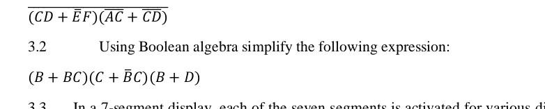 Solved (CD+EˉF)(AC+CD) 3.2 Using Boolean algebra simplify | Chegg.com