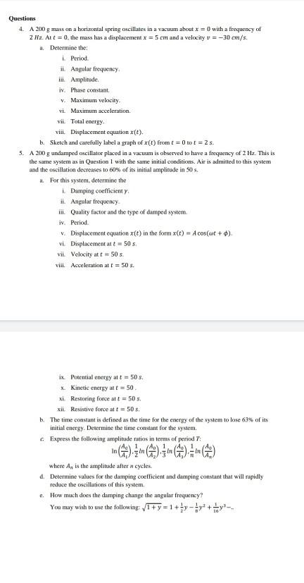 Solved Questions 4 A 0 G Mass On A Horizontal Spring O Chegg Com