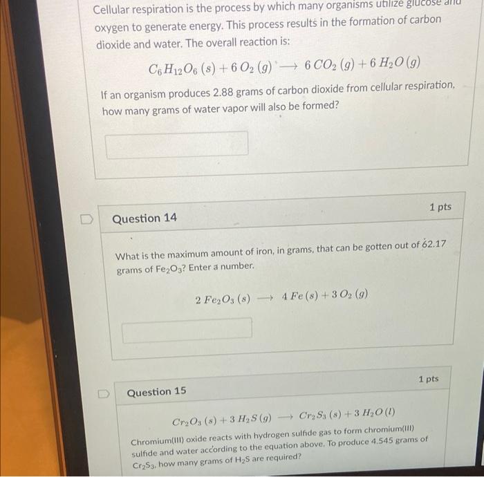 Solved Cellular respiration is the process by which many | Chegg.com