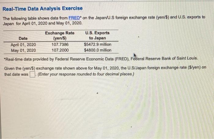 Solved Real-Time Data Analysis Exercise The following table | Chegg.com