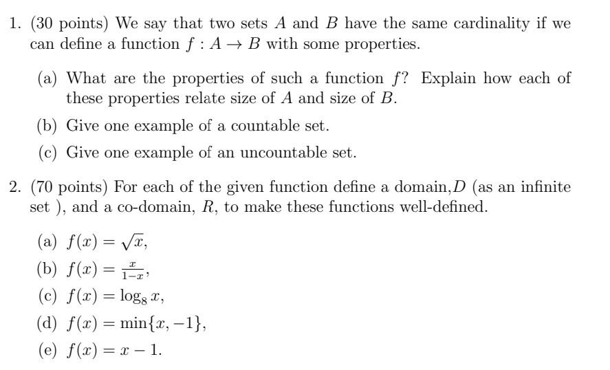 Solved 1. (30 Points) We Say That Two Sets A And B Have The | Chegg.com