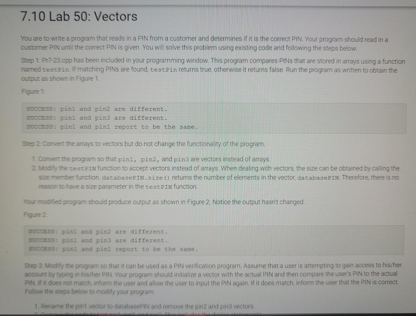 Solved 7.10 Lab 50: Vectors You are to write a program that | Chegg.com