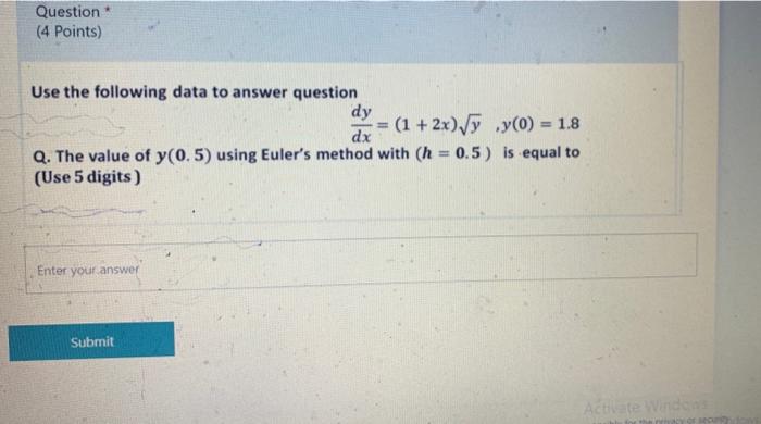 Solved Question (4 Points) Use the following data to answer | Chegg.com