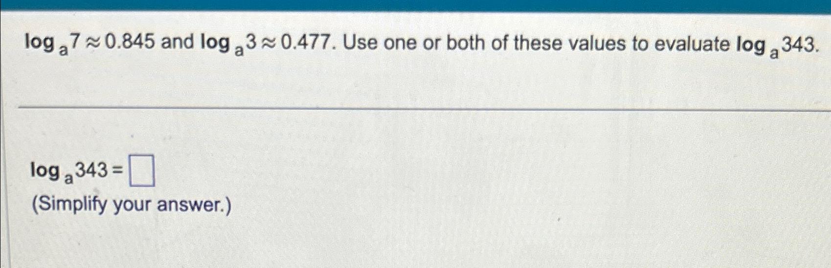 log 343 divided by log 7