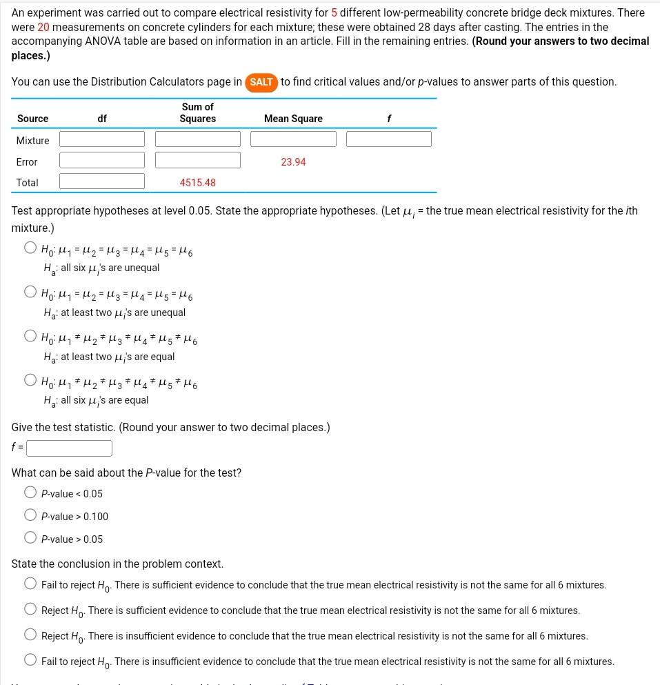 Solved An experiment was carried out to compare electrical | Chegg.com