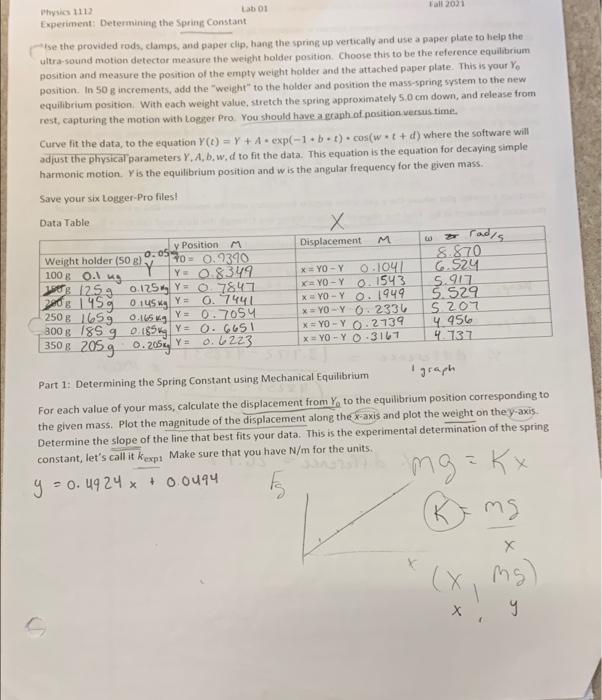 Solved Fall 2021 Physics 1113 Lab 01 Experiment: Determining | Chegg.com