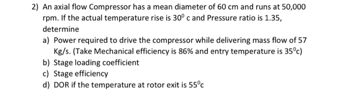 Solved 2) An axial flow Compressor has a mean diameter of 60 | Chegg.com