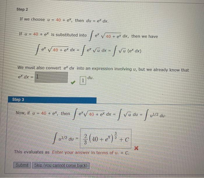 Solved Step 2 If We Choose U 40 Ex Then Du Ex Dx If