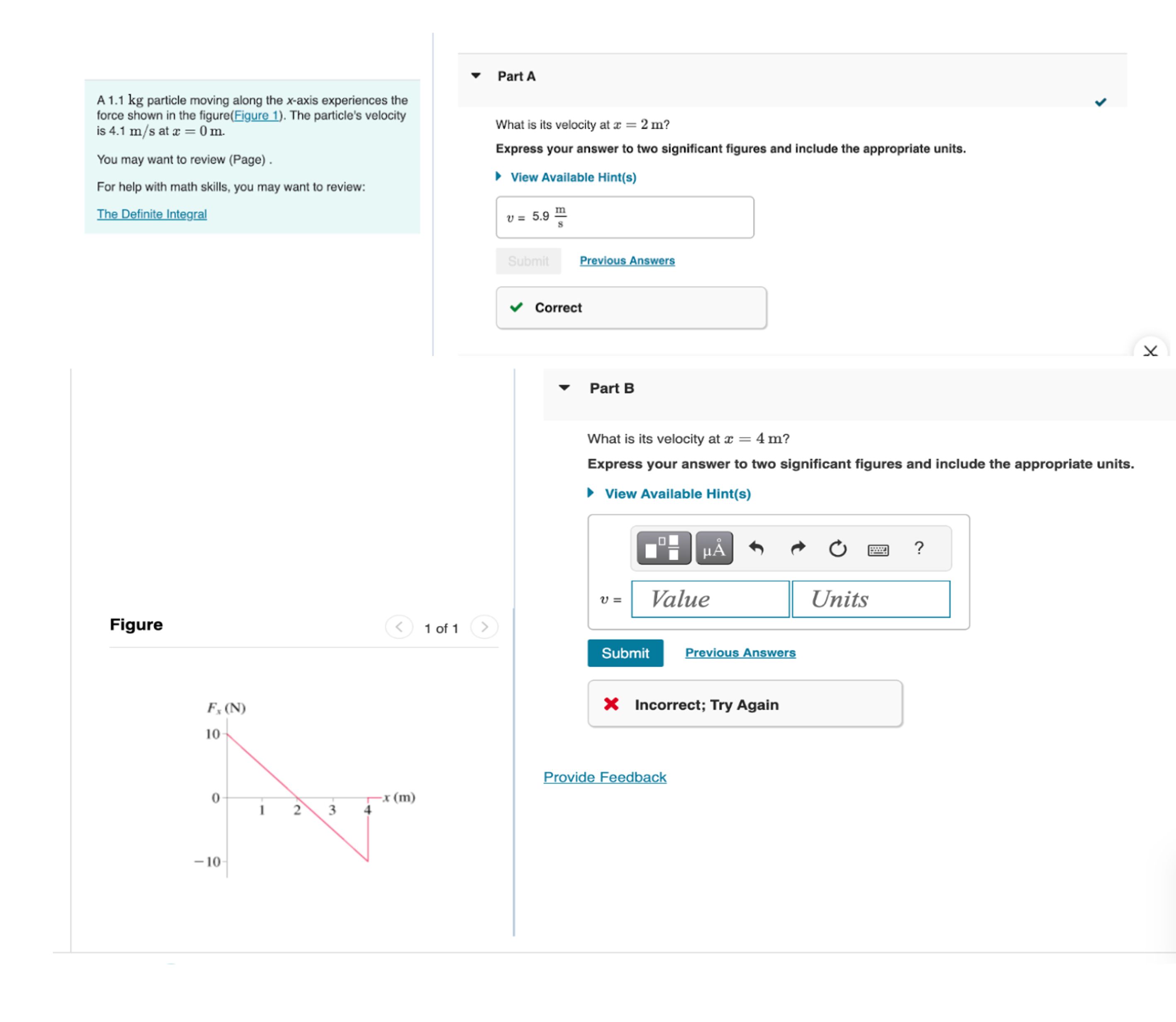 Solved A 1.1kg ﻿particle moving along the x-axis experiences | Chegg.com