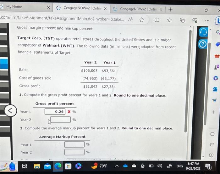 Solved Gross Margin Percent And Markup Percent Target Corp 9522