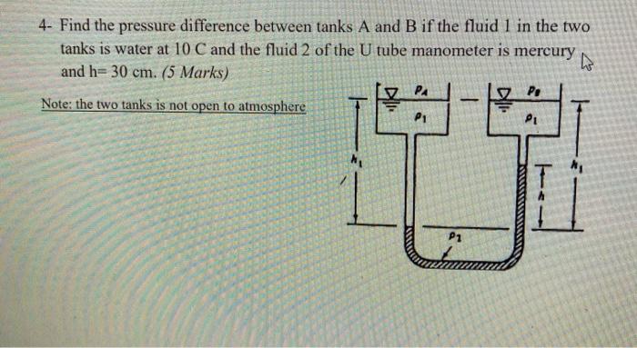 Solved 4. Find the pressure difference between tanks A and B | Chegg.com