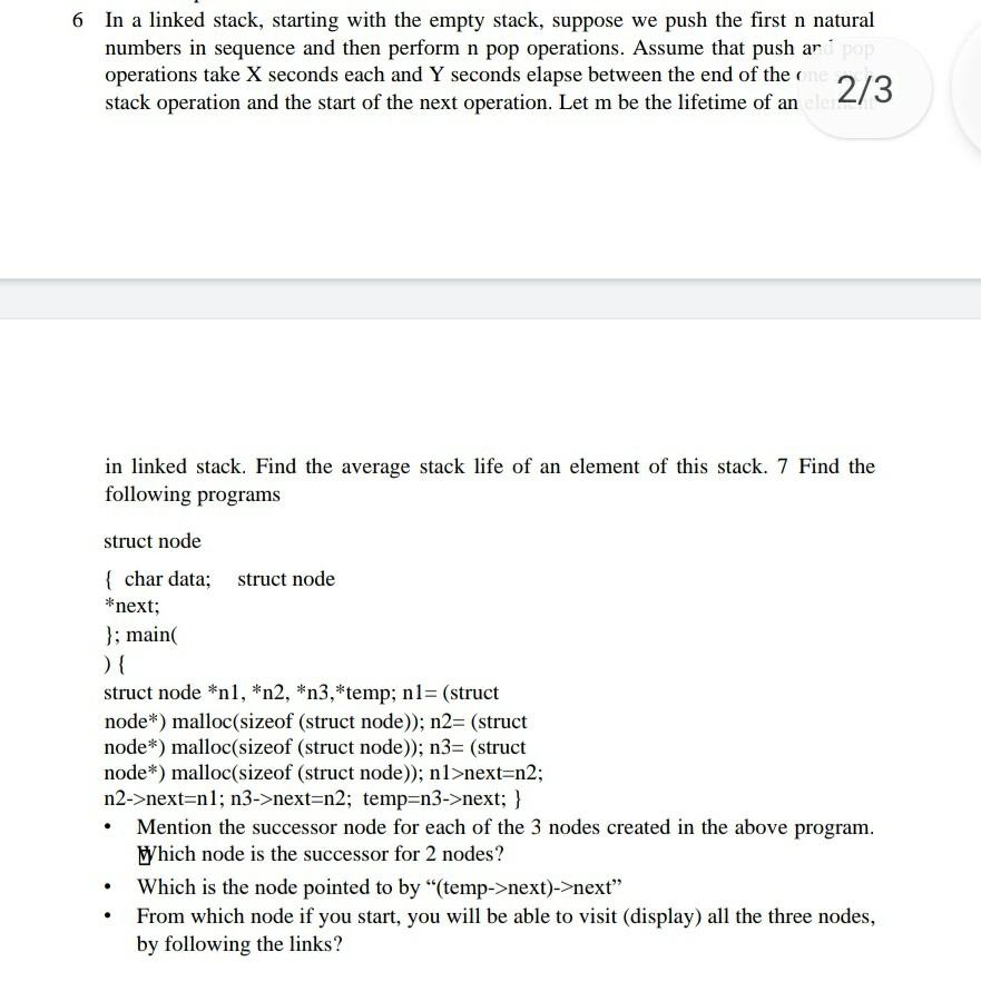 Solved 6 In A Linked Stack, Starting With The Empty Stack, | Chegg.com