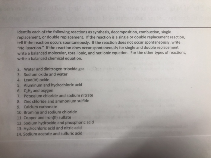 Solved Identify each of the following reactions as | Chegg.com