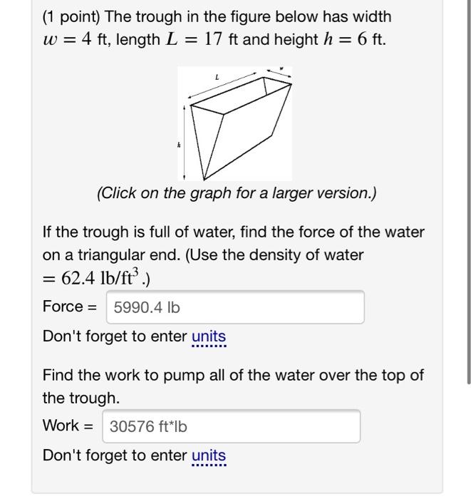 Solved (1 point) The trough in the figure below has width w | Chegg.com
