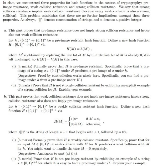 Solved In class, we encountered three properties for hash | Chegg.com