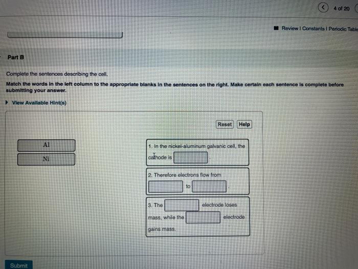 Solved A NickelAluminum Galvanic Cell Nickel and aluminum