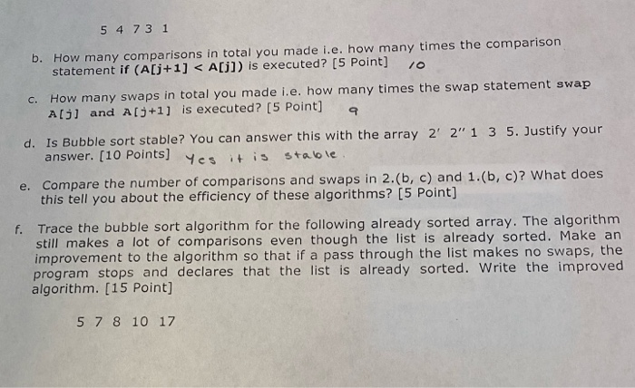 Solved 2. Consider the following Bubble sort algorithm. | Chegg.com