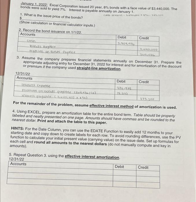 Solved cas January 1, 2022 Excel Corporation issued 20