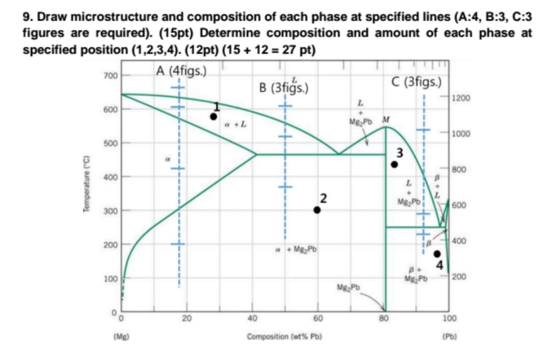 Solved Draw microstructure and composition of each phase at | Chegg.com