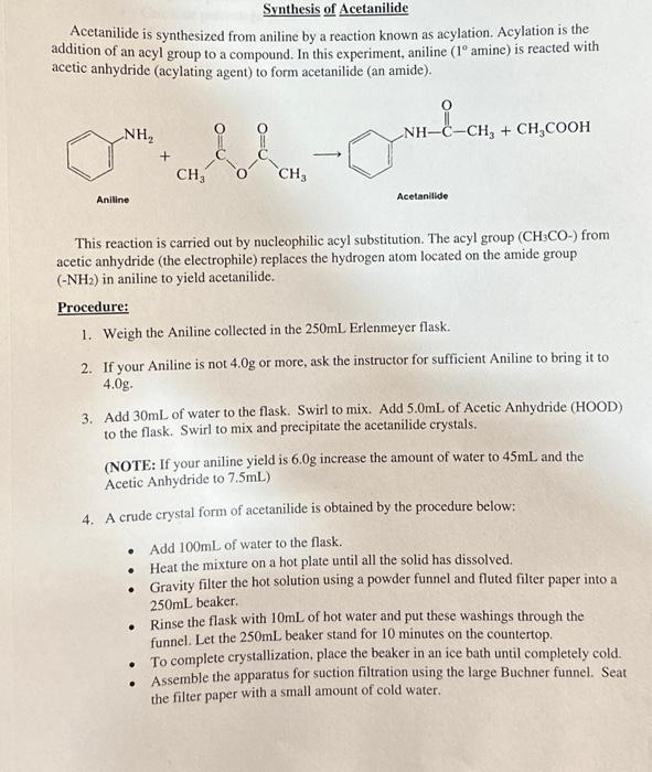 Solved Acetanilide is synthesized from aniline by a reaction | Chegg.com