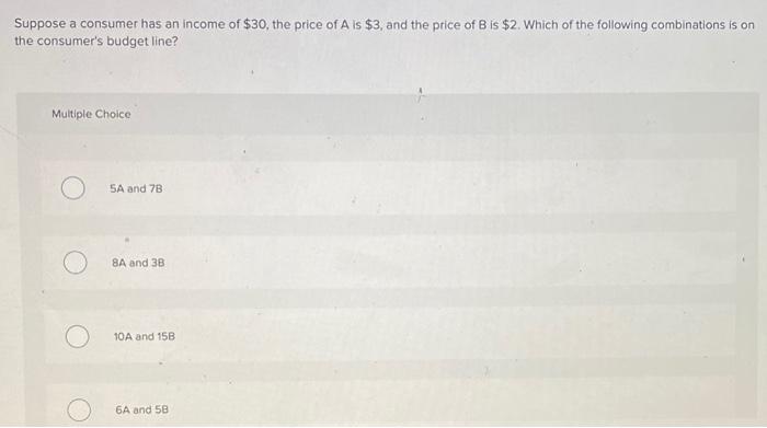 Solved Suppose a consumer has an income of $30, the price of | Chegg.com