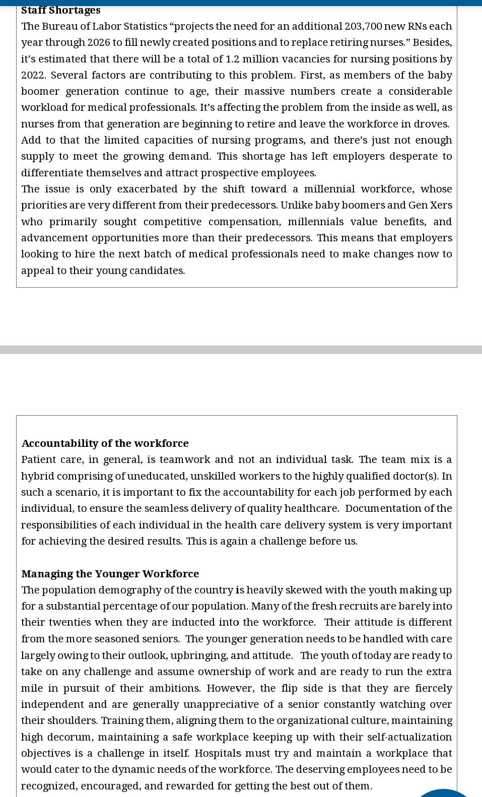 Staff Shortages The Bureau of Labor Statistics “projects the need for an additional 203,700 new RNs each year through 2026 to