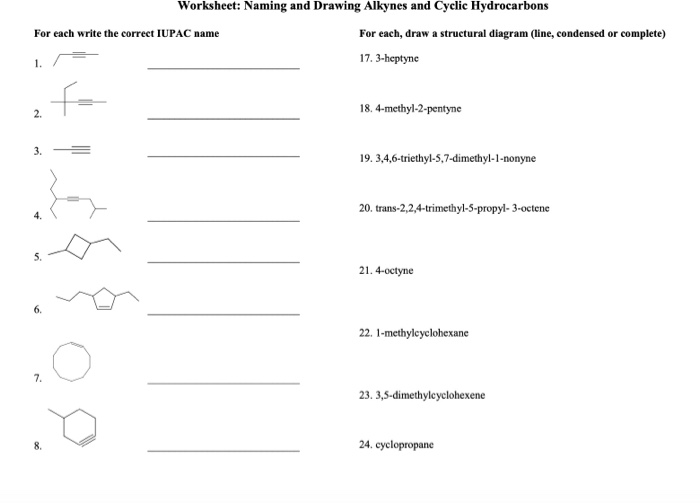 Alkenes And Alkynes Worksheet