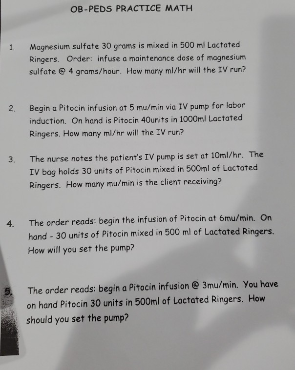 Solved OBPEDS PRACTICE MATH 1. Magnesium sulfate 30 grams