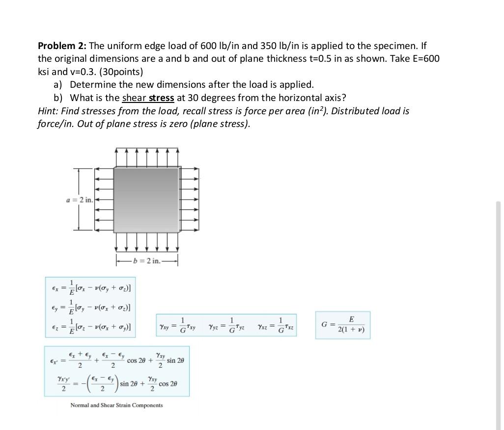 Solved Problem 2: The uniform edge load of 600 lb/in and 350 | Chegg.com