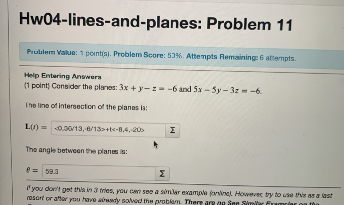 Solved Hw04-lines-and-planes: Problem 11 Problem Value: 1 | Chegg.com