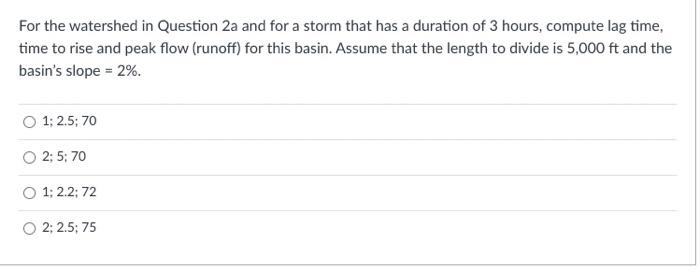 Solved For the watershed in Question 2a and for a storm that | Chegg.com