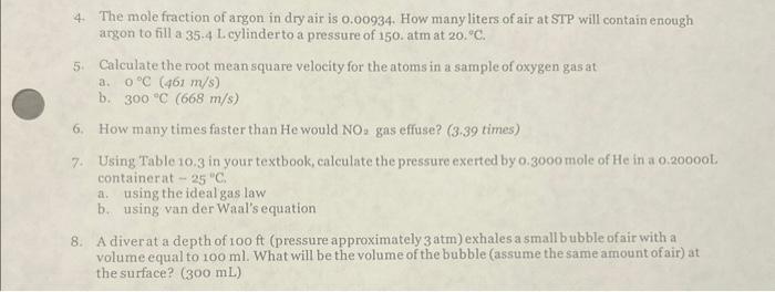 4. The mole fraction of argon in dry air is 0.00934 . | Chegg.com