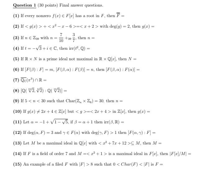 Solved Question 1 30 Points Final Answer Questions 1 If Chegg Com