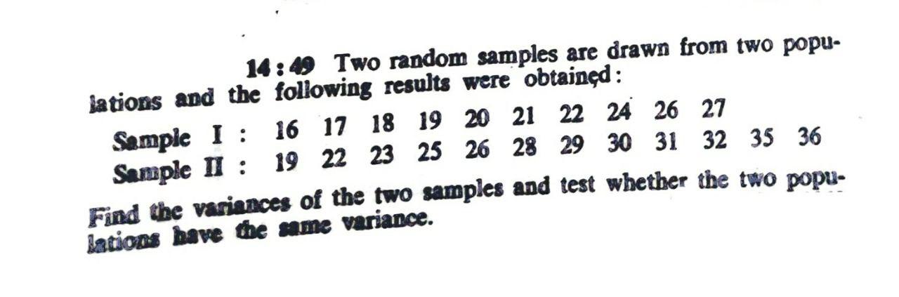 Solved 14:49 Two random samples are drawn from two popu- | Chegg.com