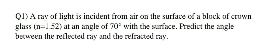 Solved Q1) A ray of light is incident from air on the | Chegg.com