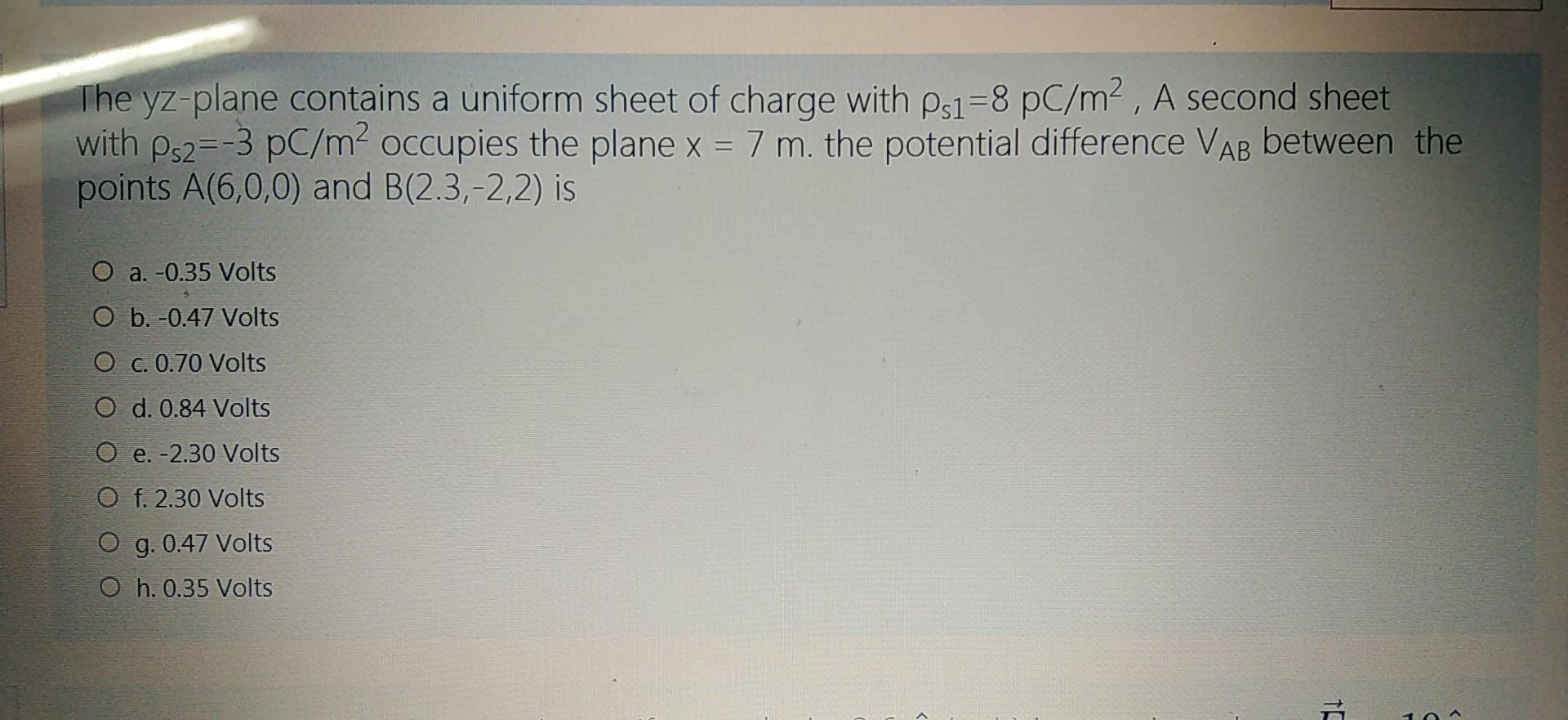Solved The yz-plane contains a uniform sheet of charge with | Chegg.com